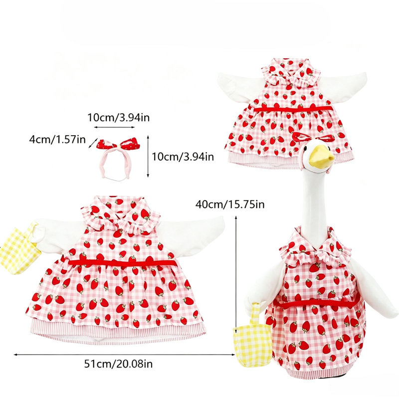 Taie d'oreiller en polyester, ensemble de vêtements pour statue de 58 cm (23 pouces) : jolie robe à carreaux fraise avec bandeau à nœud, tenue décorative pour figurine