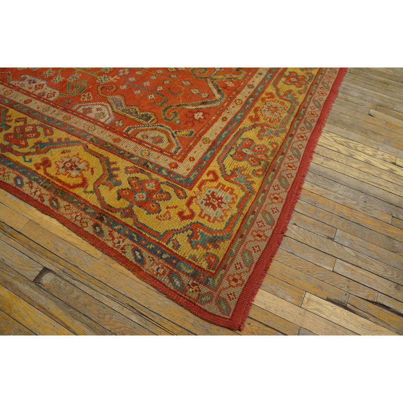 Large Scale Tribal Palmette Pattern Antique Rustic Turkish Oushak Room Size Rug