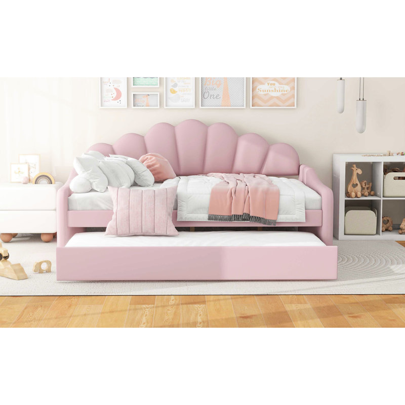 Comfortable Pink Upholstered Daybed With Portable Trundle - Classy Full Size Velvet Upholstery And In Elegant & Functional