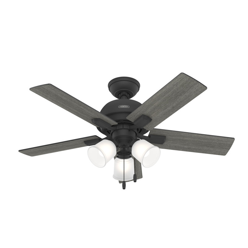 44" Crystal Peak 5 - Blade Ceiling Fan With Lights and Pull Chains, Matte Black