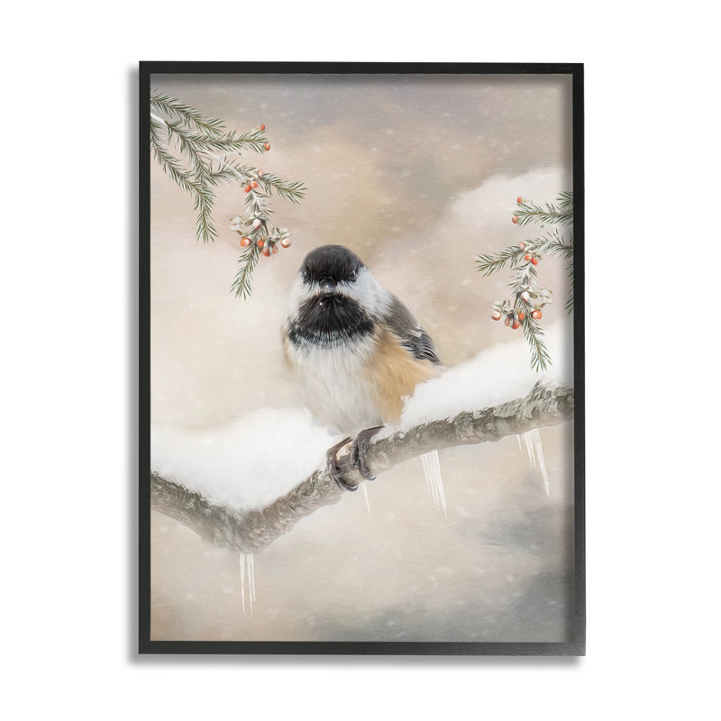 Art mural Stupell Industries, oiseau sur une branche d'hiver par Kelley Parker, H 14 po x l 11 po x P 1,5 po