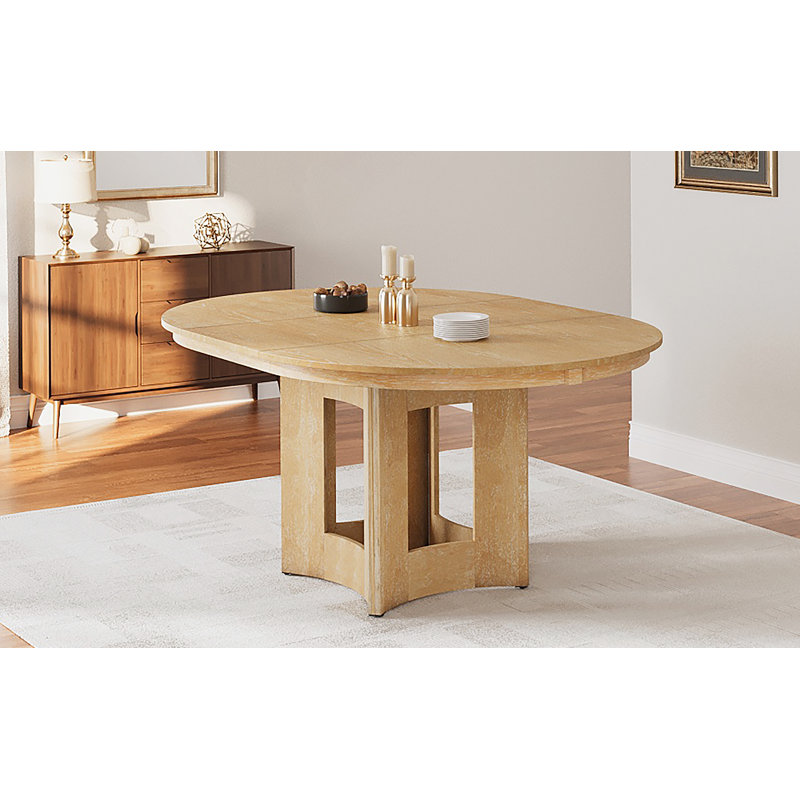 Table de salle à manger extensible en bois massif rustique avec rallonge de 16 pouces, Bois naturel