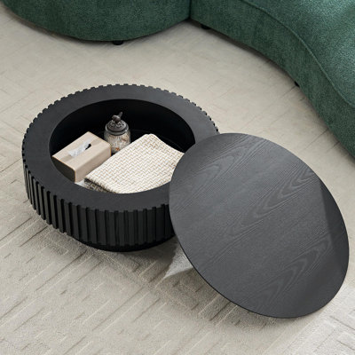 Table basse 31,49 po en bois avec rangement pour appartement, table basse moderne avec piédestal robuste, noir