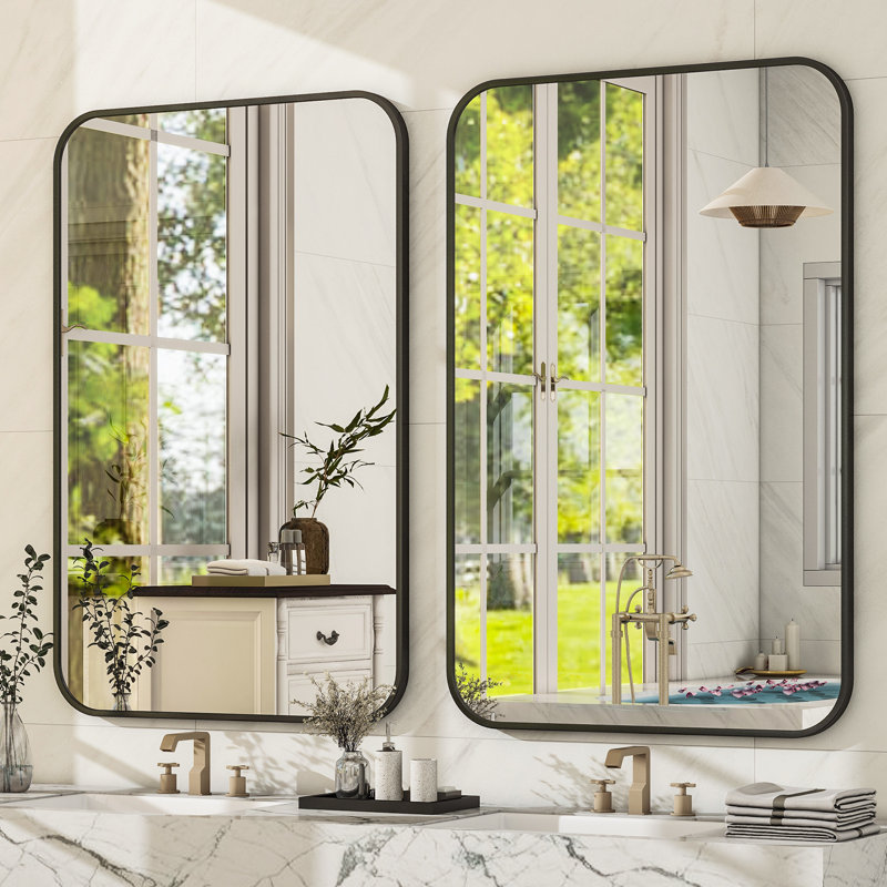 Miroir de salle de bain Jyun, Noir mat, 48 po x 36 po
