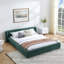  Grand lit plateforme tapissier grand en chenille avec tête de lit arrondie, structure unie, vert-1498410512