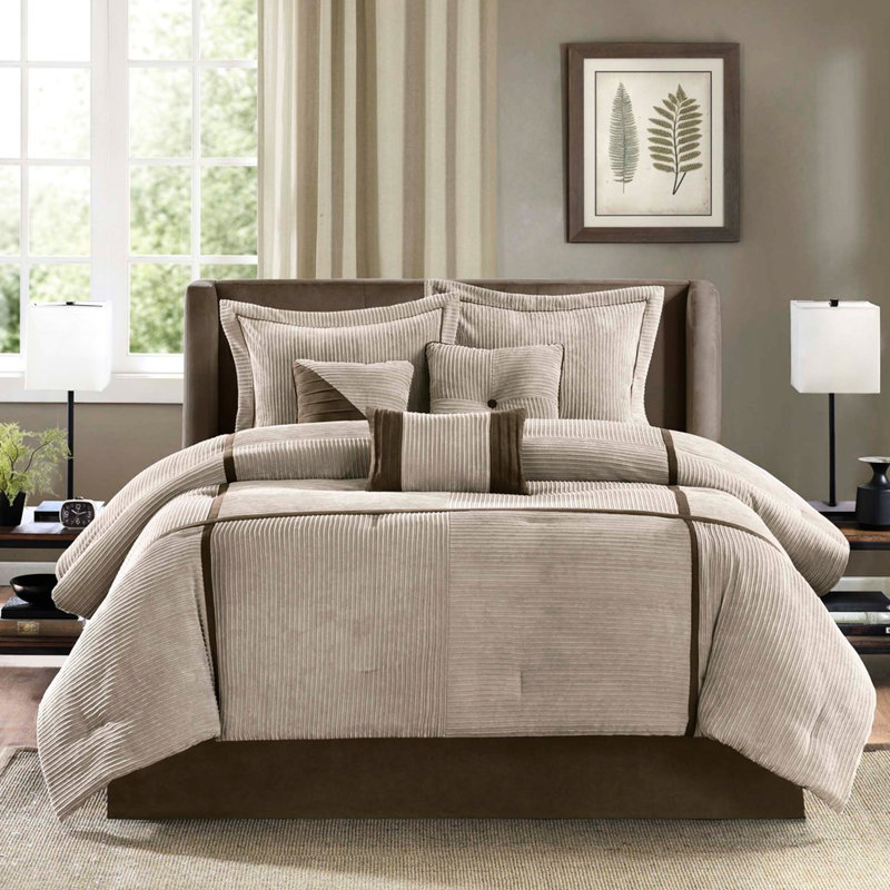 Édredon en velours côtelé Taupe pour grand confort décontracté 7 saisons, Queen Comforter + 6 Additional Pieces