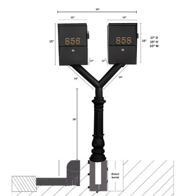 Penfield Twin Mailbox Post - 77.5'' Tall with Ornate Base - Multi-Mount Post