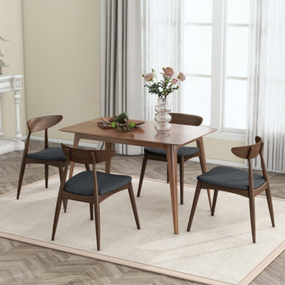 5-Piece Dining Table Set, 1 Table 4 Chairs, Rubberwood Frame, Ergonomic Backrest, Soft Cushioned Chairs