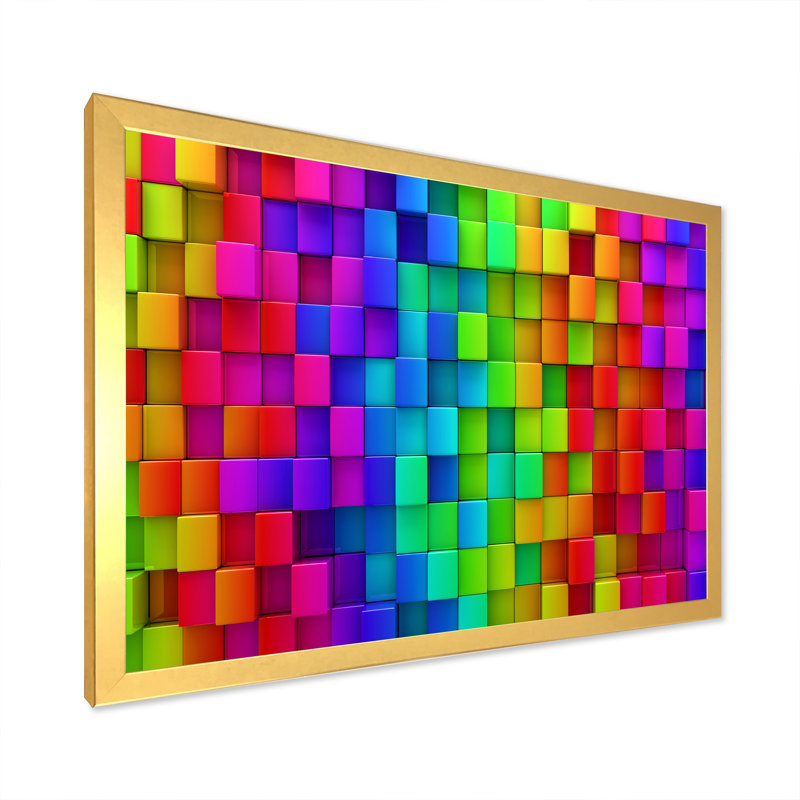 Rainbow of Abstract Colorful Blocks - Impression sur toile, H 13,5 po x l 21,5 po, Encadrement doré