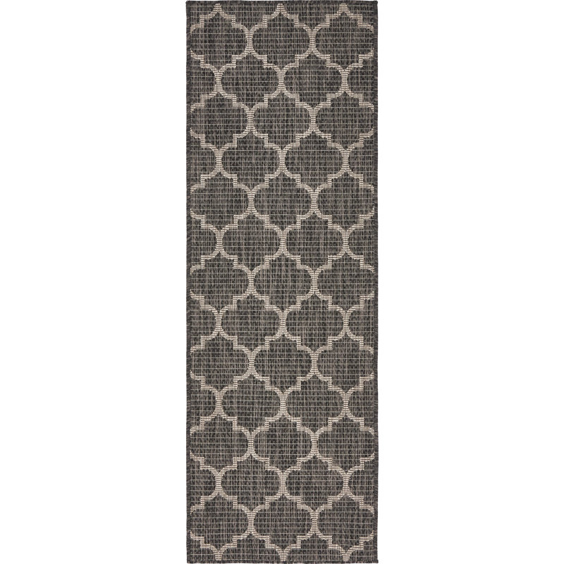 Bartman Geometric Black/Beige Indoor/Outdoor Area Rug, Runner 2' x 6'1"