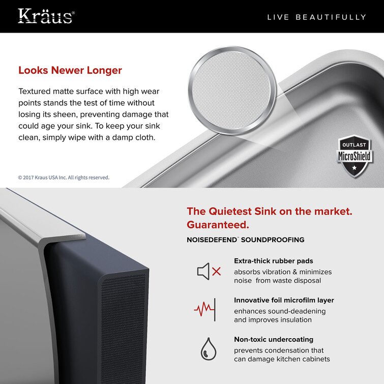 Kraus Outlast MicroShield 31.5 Scratch-Resist Single Bowl Stainless Steel Undermount Kitchen Sink KBU14E