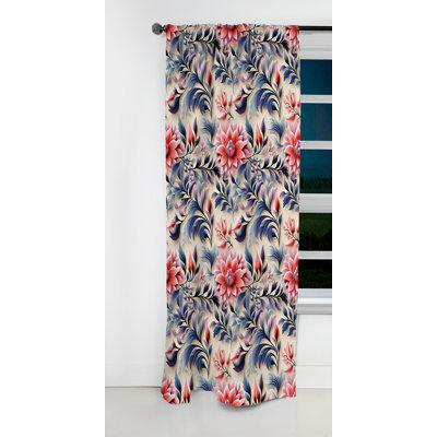 Ethno Damask Pink And Blue Ferns - Floral Curtain - Blackout Damask Curtain - 1 Panels