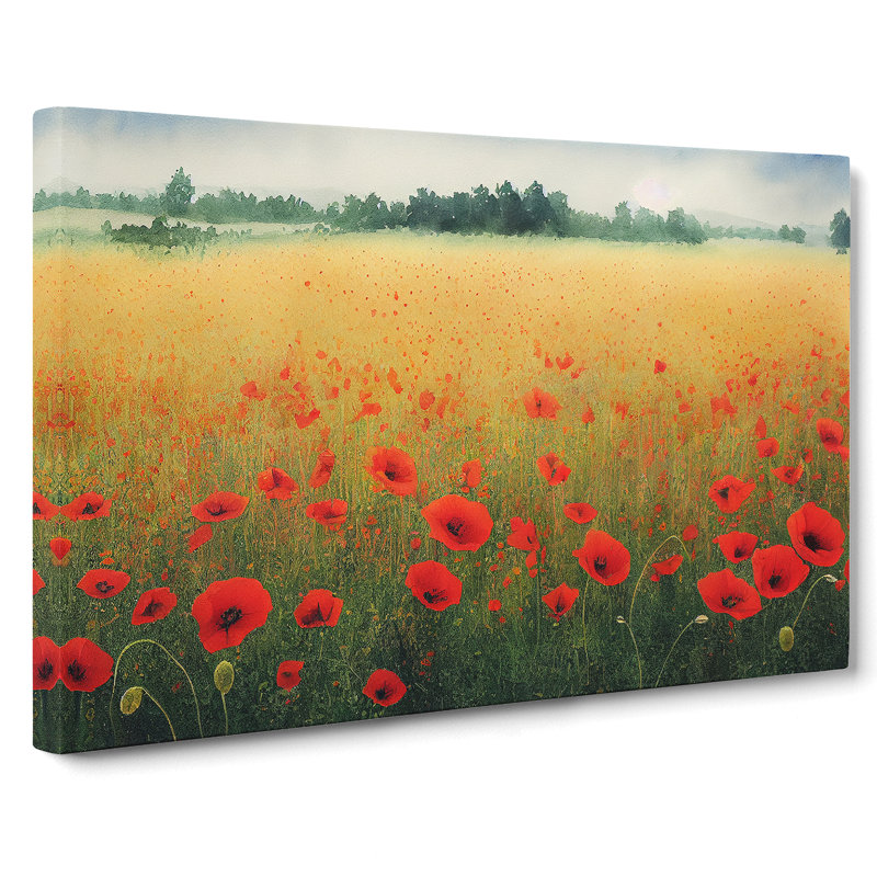 Poppy Field Watercolour Vol.2 - Wrapped Canvas, 35cm H x 50cm W x 3cm D