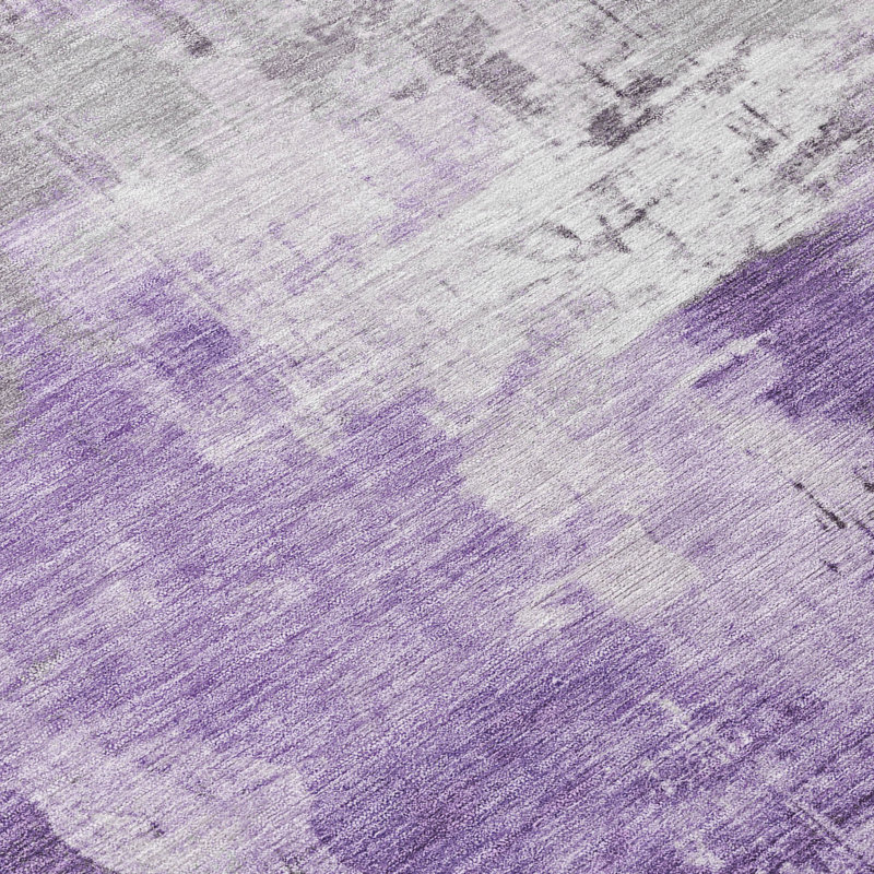 Purple and Gray Abstract Washable Synthetic Rug 46" x 30"