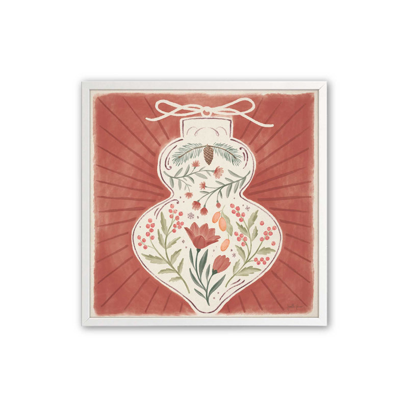 Imprimé floral rétro de Noël, Cadre simple opaque blanc, bois massif, H 13,5 po x l 13,5 po
