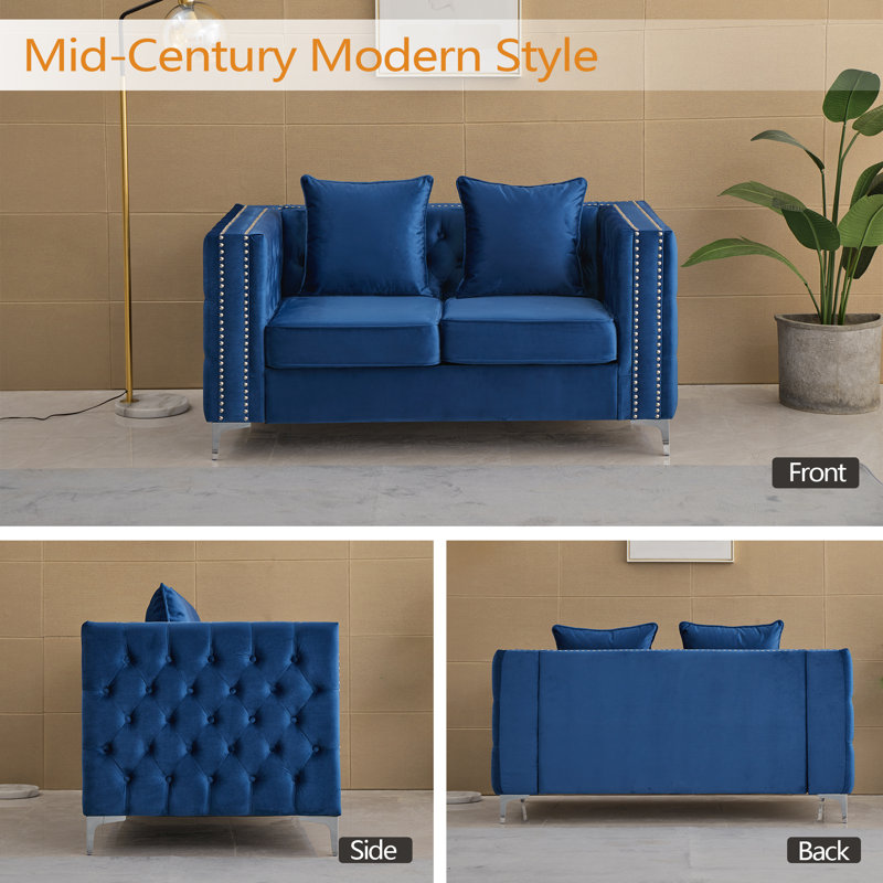 Habbe 61.8'' Velvet Loveseat, Blue Velvet