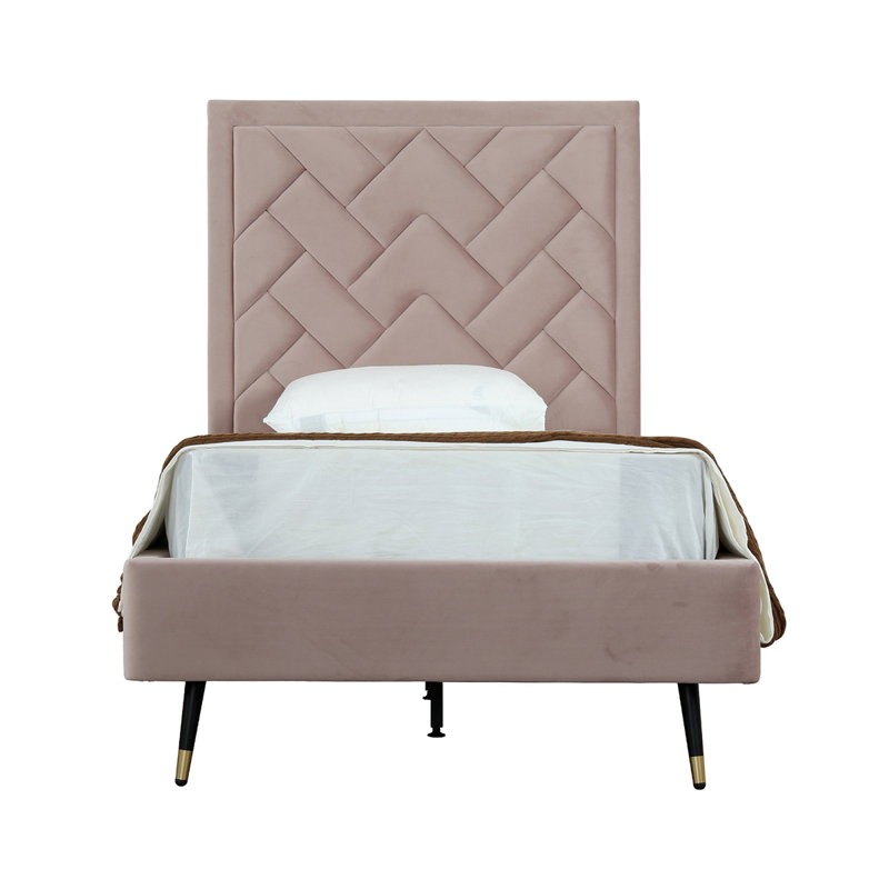 Lit tapissier en velours Crosby, Rosé