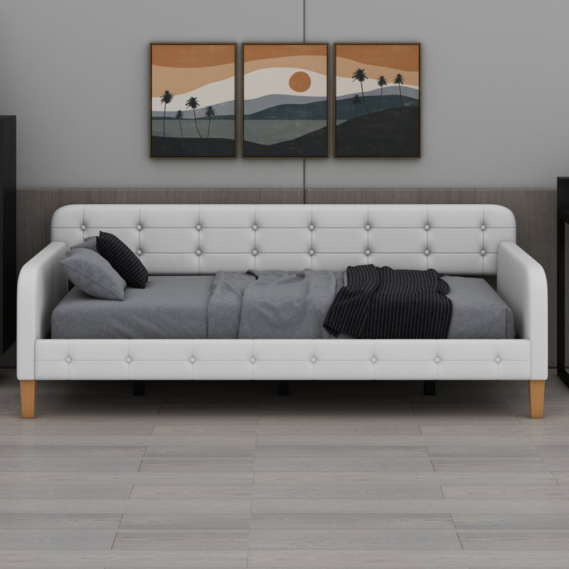 Lit de jour rembourré avec 4 pieds de soutien, Beige