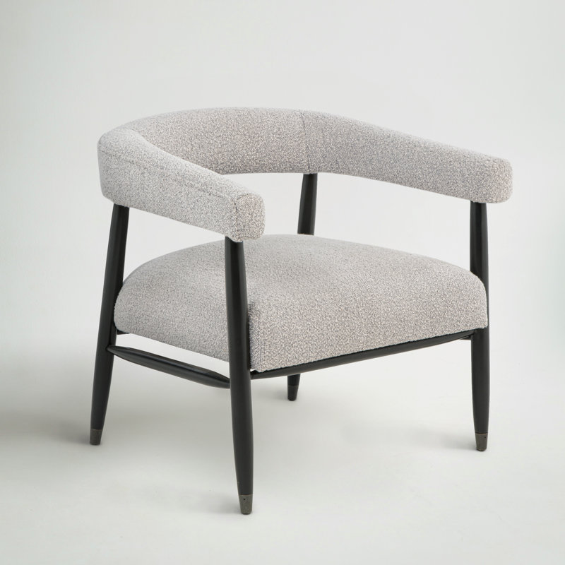 Cowen Arm Chair In Boucle Fabric With Mid-century Space Black Wood Frame, Silver