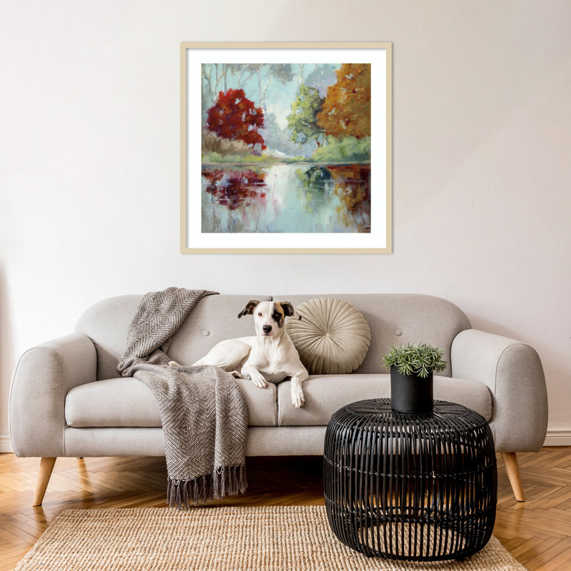 «Morning Mist Lake Reflection» par Mary Parker Buckley, reproduction d'art encadrée sur bois, H 33 po x l 33 po