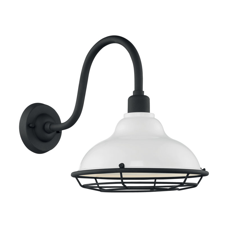 Luminaire de grange d'extérieur Leonardo, Blanc brillant / noir texturé, Noir, H 14,13 po x l 12 po x P 19,25 po