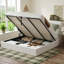 Lit tapissier courbé moderne avec rangement relevable, très grand, lin crème-744234764-744234766