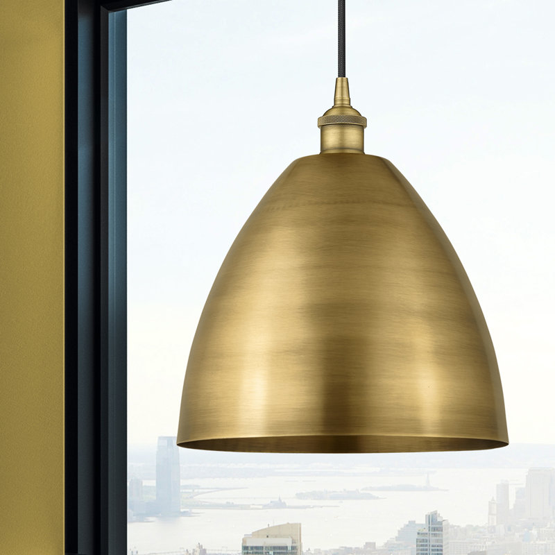 Edison Dome 1 - Light Single Drop Pendant Pendant, Matte Black, Brushed Brass, 14.75" H x 12" W x 12" D
