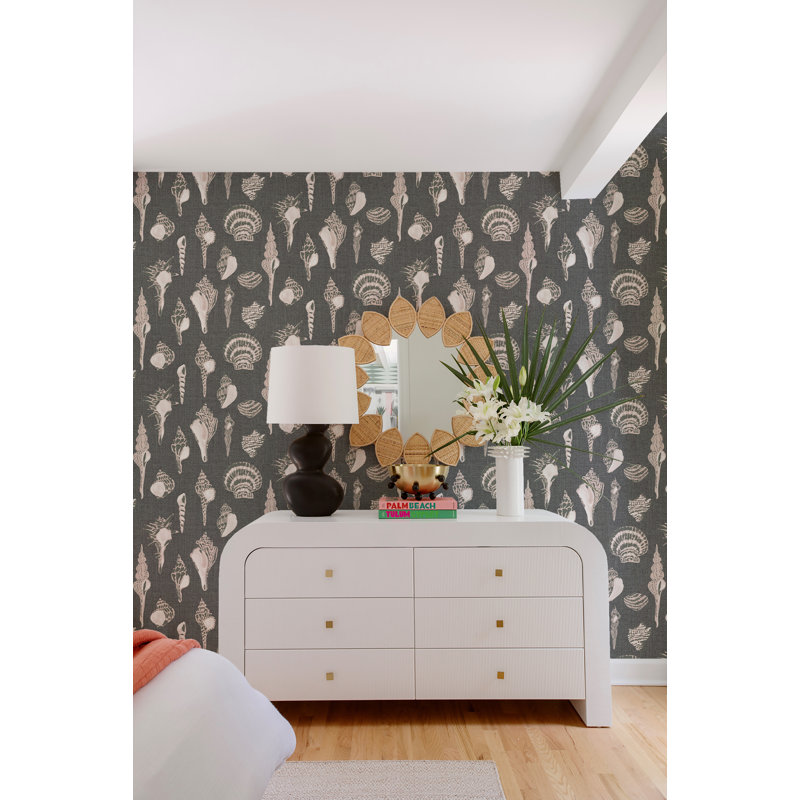 Sullivan’s Island Shells Serene Sky Wallpaper by Megan Molten, Black Blush, Premium Paper