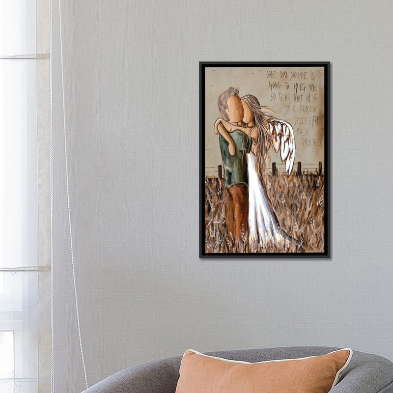 Reproduction d’art, "One Day quelqu’un" par rut art Creations, Toile avec cadre noir, Pas de tapis
