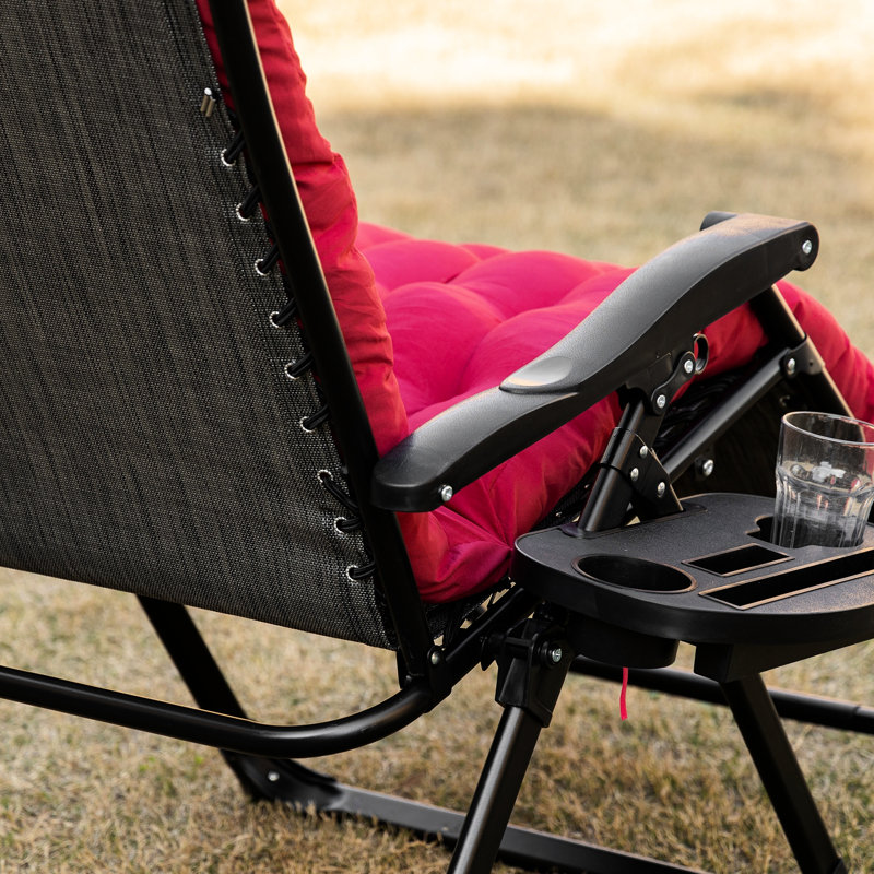 Folding Reclining Chair, Zero Gravity, Red With Padded Cushion & Side Compartment, 264 Lbs Supported, Indoor Outdoor Gravity Pad Rack, Capacity, Use