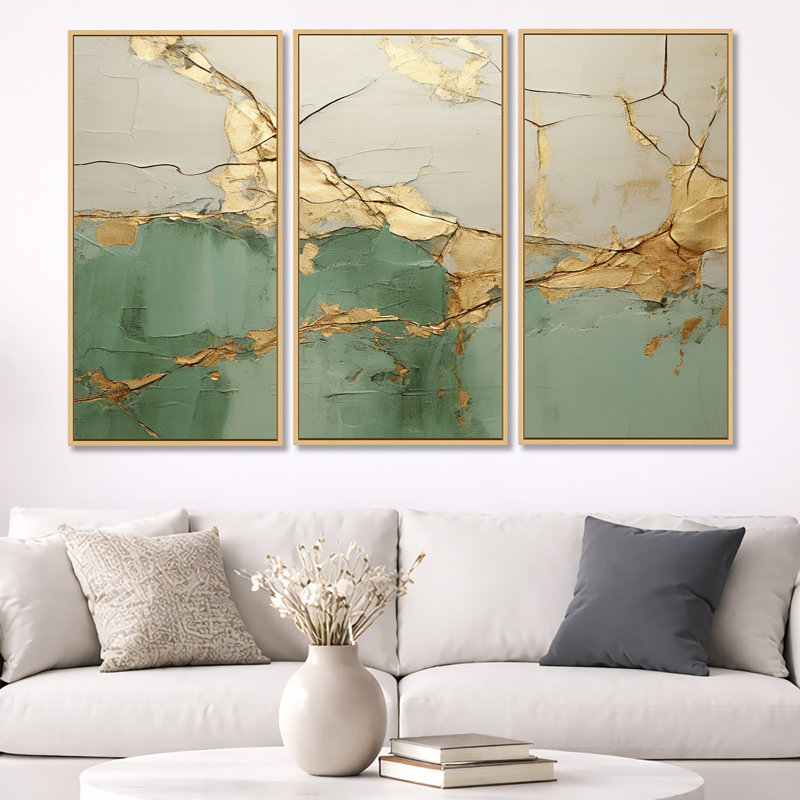 «Green Gold Minimalisme Poteries», ensemble d'art sur toile à spirales abstraites, Toile tendue, H 40 po x l 60 po