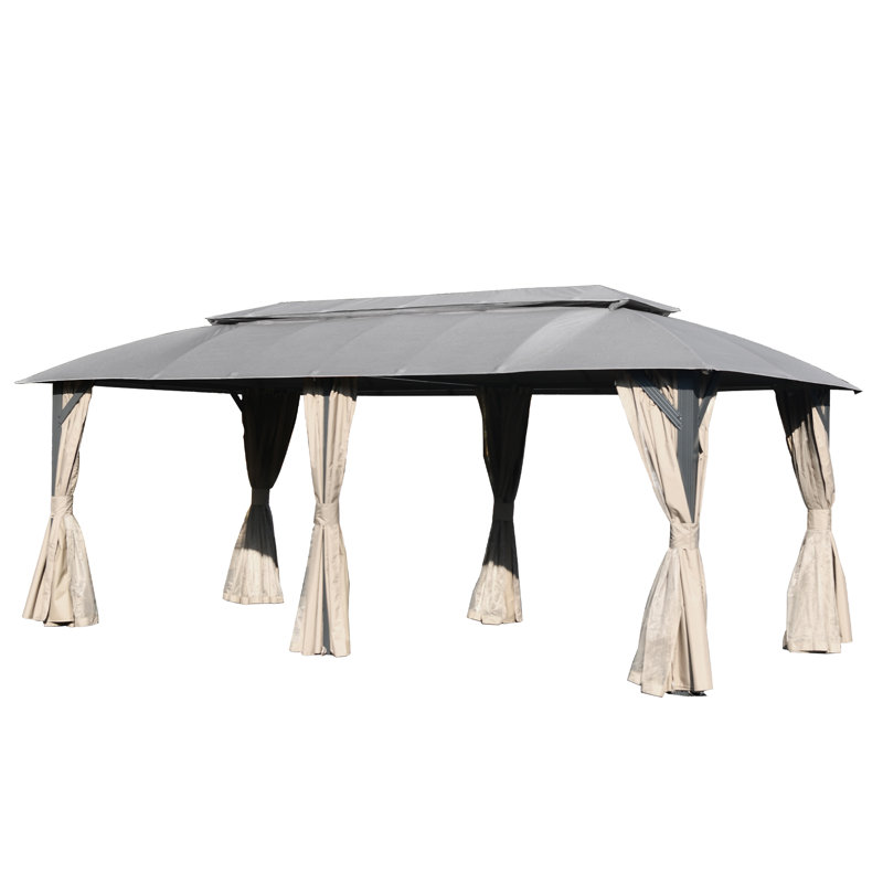 Metal Ventilation Double Roof Party Tent Gazebo, 9.81 ft x 19.62 ft, Gray