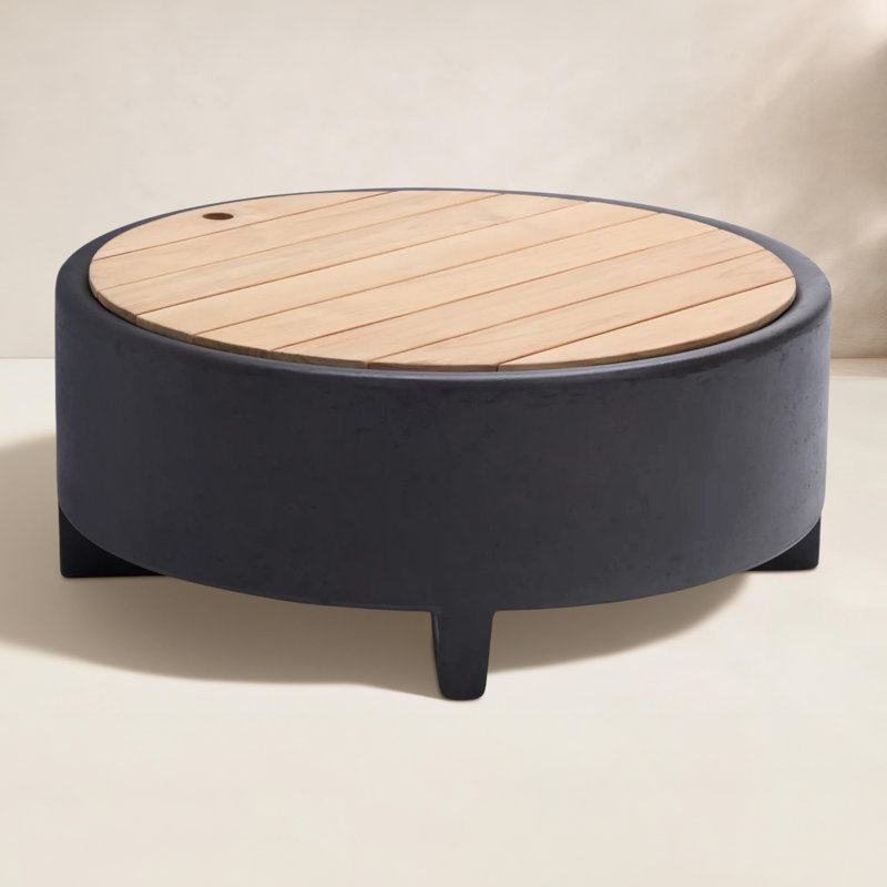 Rook Round Concrete Fire Pit Table with Lid, Propane, Charcoal