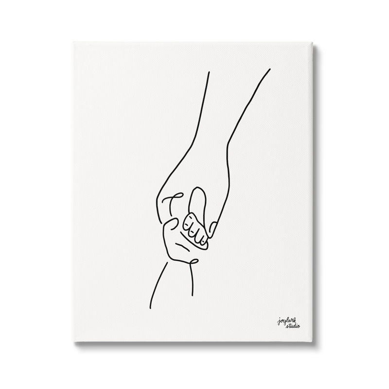 Parent & Child Holding Hands Family Line Doodle by Jess Baskin - Wrapped Canvas Print, 48" H x 36" W x 1.5" D