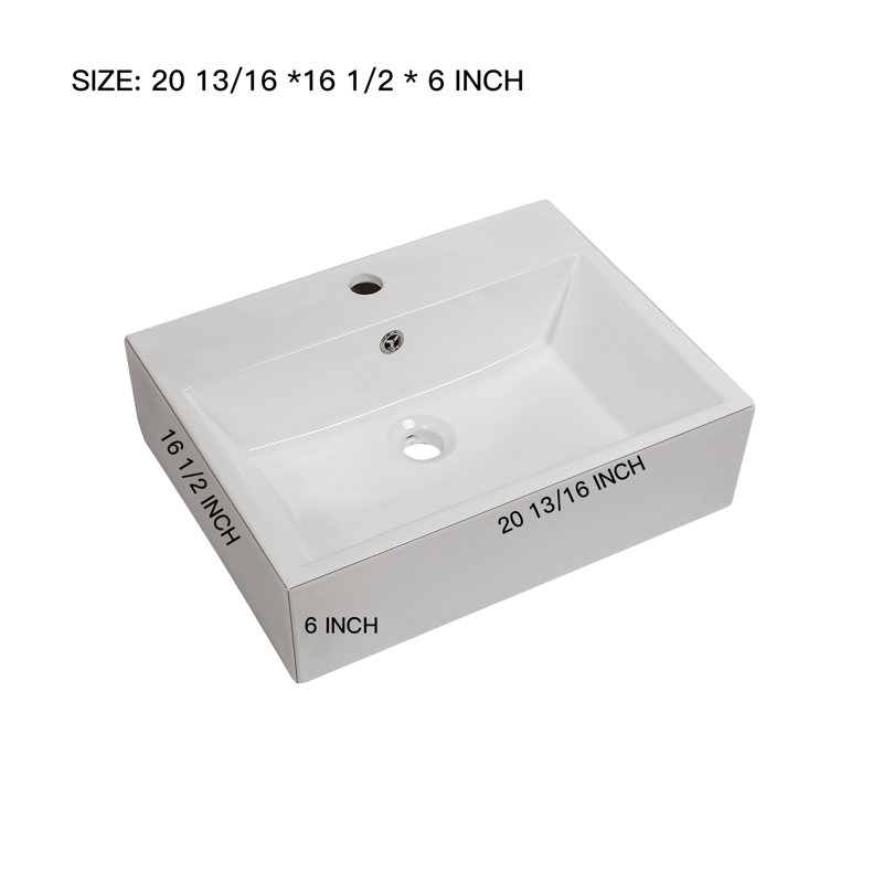 Lavabo de salle de bain rectangulaire en céramique blanche avec trou de robinet et trop-plein 20 po L x 16 po