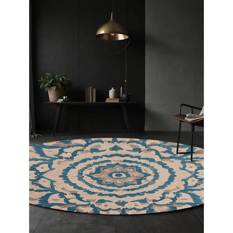 Tapis beige soyeux et moelleux, Rond 3 pi