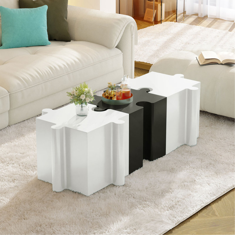 3-Piece Artistic Puzzle Table Set,Modular MGO Side Tables With Interlocking Design (2 Convex & 1 Concave), 200Lb Capacity For Indoor & Outdoor