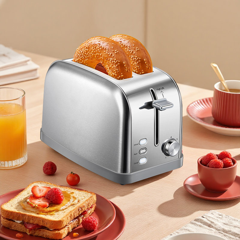 Grille-pain rétro à 2 tranches avec fentes extra larges - acier inoxydable, 7 réglages d'ombrage, fonctions bagel et dégivrage, plateau à miettes amovible - argent