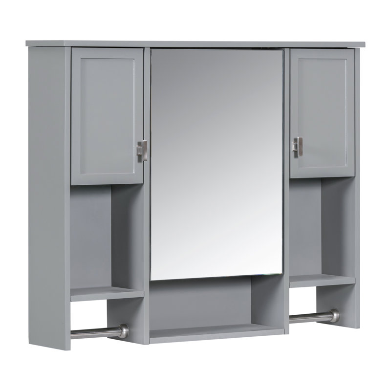 Armoire de rangement murale moderne 35 po x 28 po, armoire de salle de bain murale avec miroir, armoire à pharmacie avec barre à serviettes