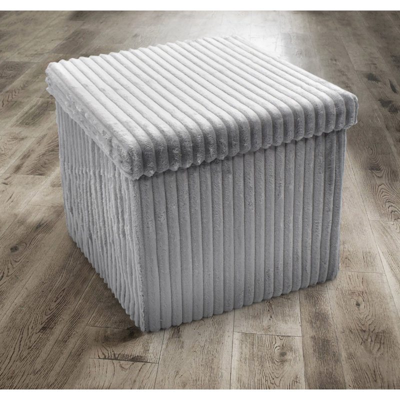 38 CORDUROY STORAGE BOX, Silver, 38cm H x 40cm W x 6cm D