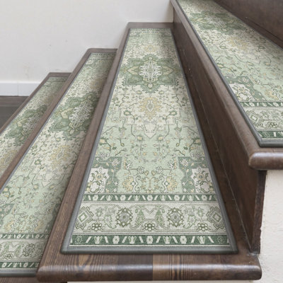 Vintage Distressed Oriental Non-Slip Stair Treads Stair Mats with Adhesive Backing for Wooden Steps