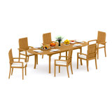 9 Pcs Grade-A Teak Wood Dining Set: 94" Double Extension Oval Table And 8 Goa Stackng Arm Chairs #11GO2208