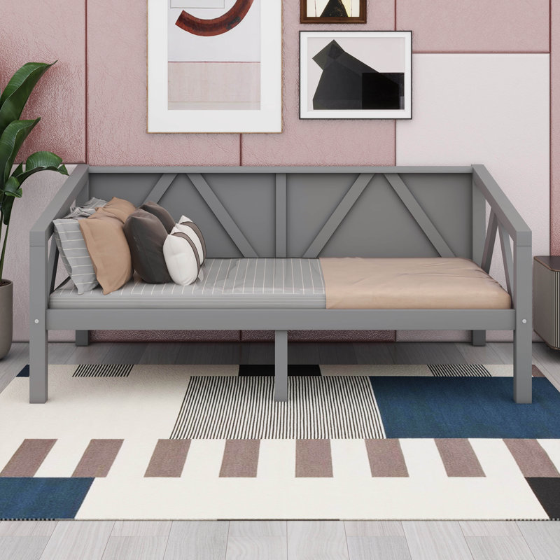 Wooden Daybed With Slat Support & Leg Support, Grey, Twin