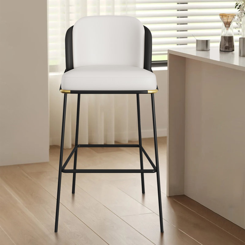 41.3‘’H Bar Stools With Upholstery Kitchen Counter Barstool with Footrest, Beige/Black, Extra Tall (40.2” Seat Height)