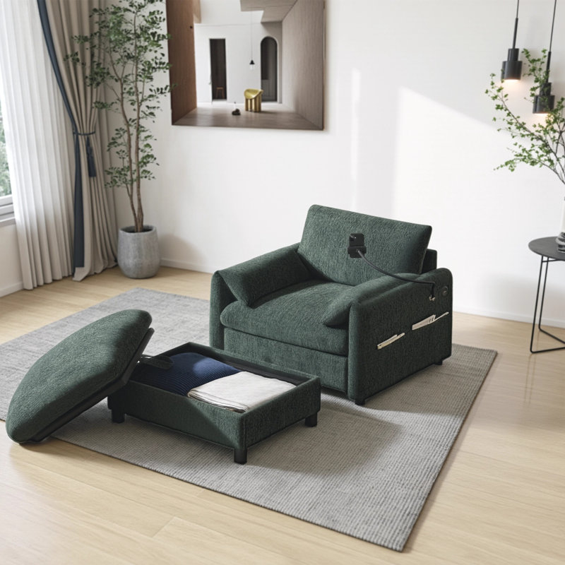 Canapé simple avec repose-pieds 56,5 po Chenille, Vert