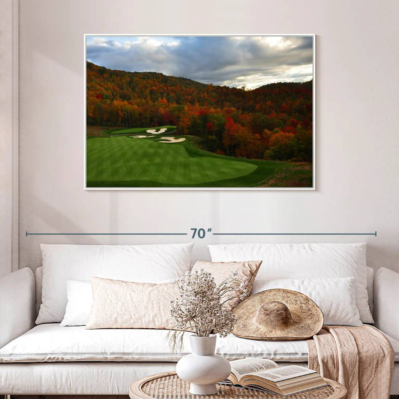 Parcours de golf d'automne, 46 po x 31 po, Cadre flottant blanc