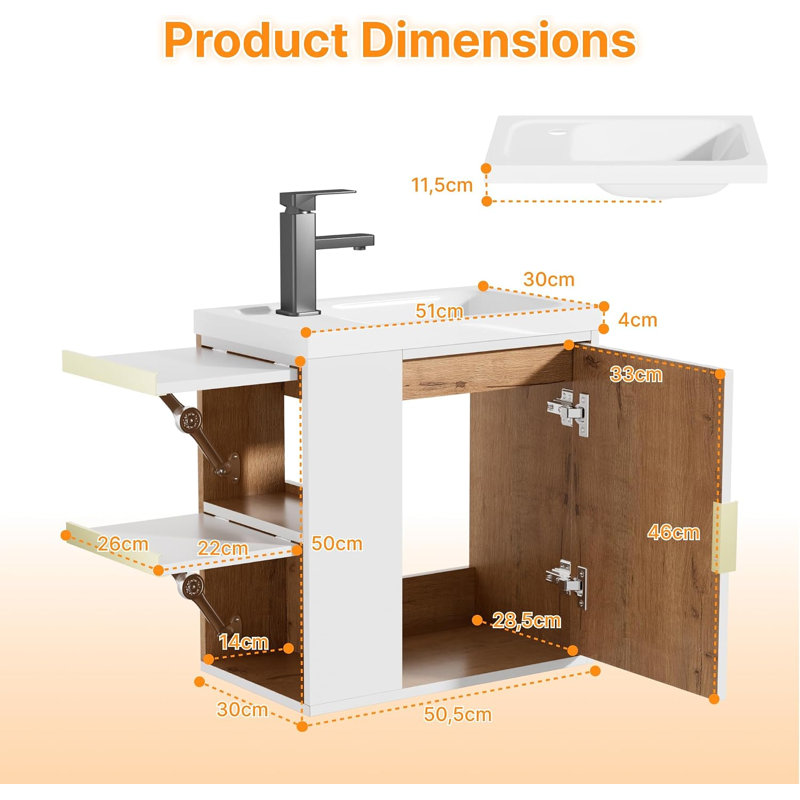 Bathroom Vanity Unit with Solid Surface Resin Basin and Tap, White