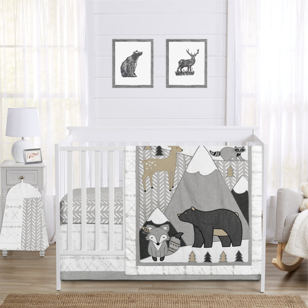 Sweet Jojo Designs 4-Piece Crib Bedding Set - 100% Cotton Jungle Safari Animals (Elephant, Giraffe), Includes Blanket, Fitted Sheet, Skirt & Diaper Stacker