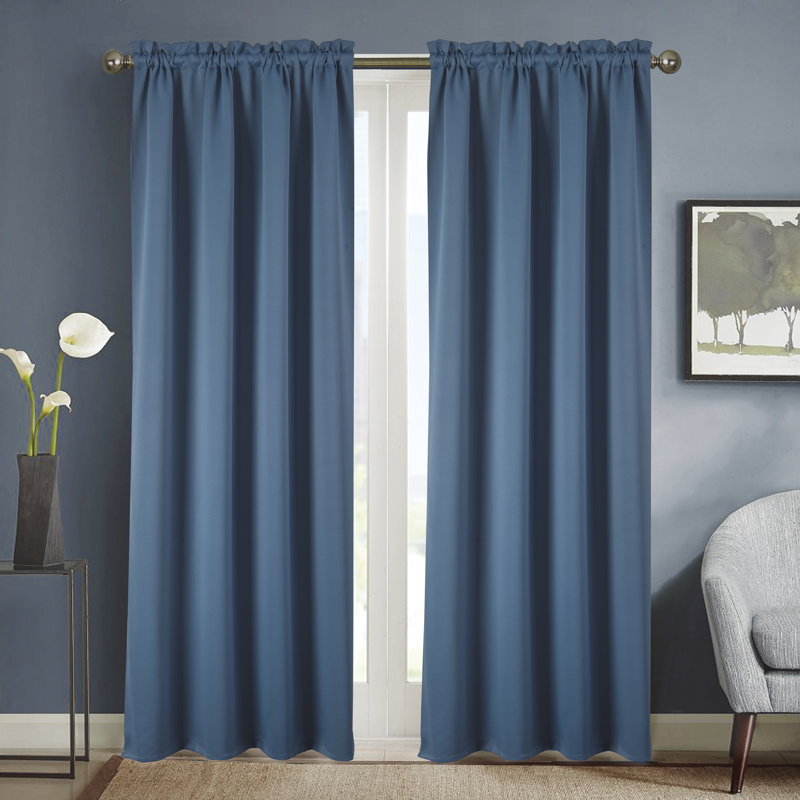 Twilight Blackout Thermal Rod Pocket Single Window Curtain Panel, Blue, 54" W x 90" L