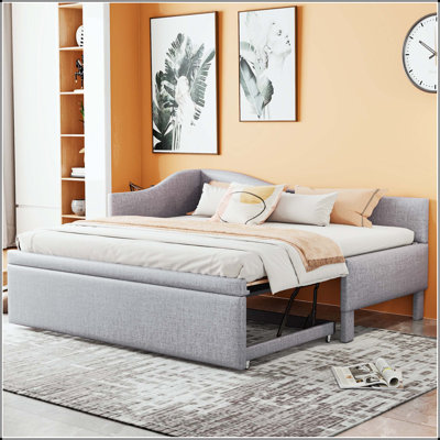 Twin L-Shaped Upholstered Daybed with Pop-Up Trundle